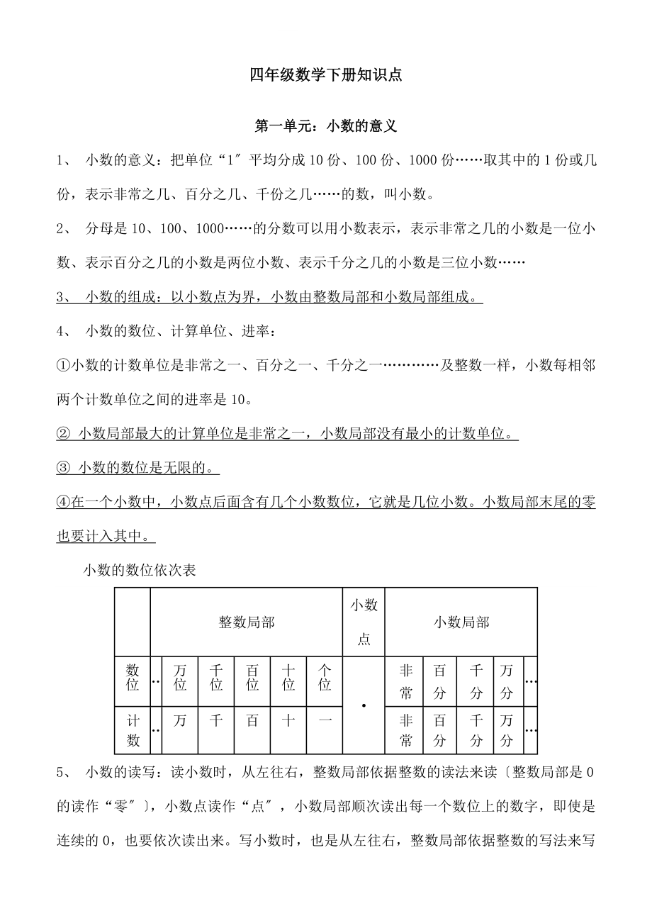 师大版数学四年级下册知识点概括.docx_第1页