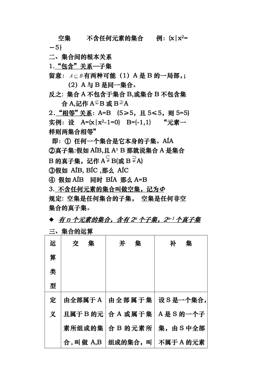 人教版高一数学必修一集合知识点以及习题.docx_第2页