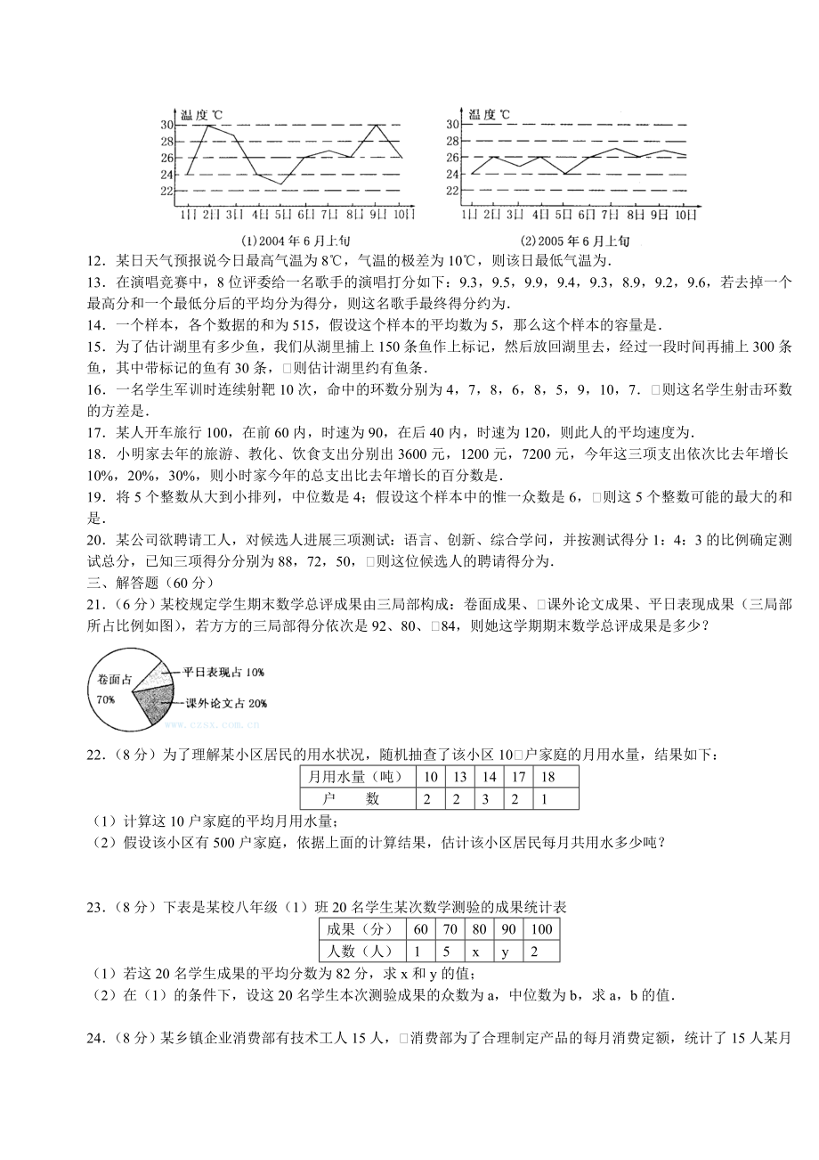 八年级数学数据的分析单元测试题及答案.docx_第2页