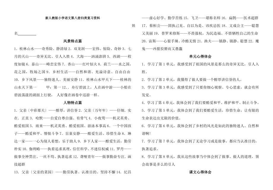 人教版小学四年级下册语文复习资料整理1.docx_第1页