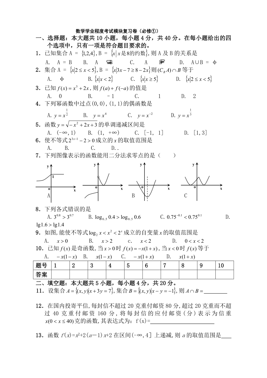 高中数学必修必修学业水平考试复习题及复习资料.docx_第1页