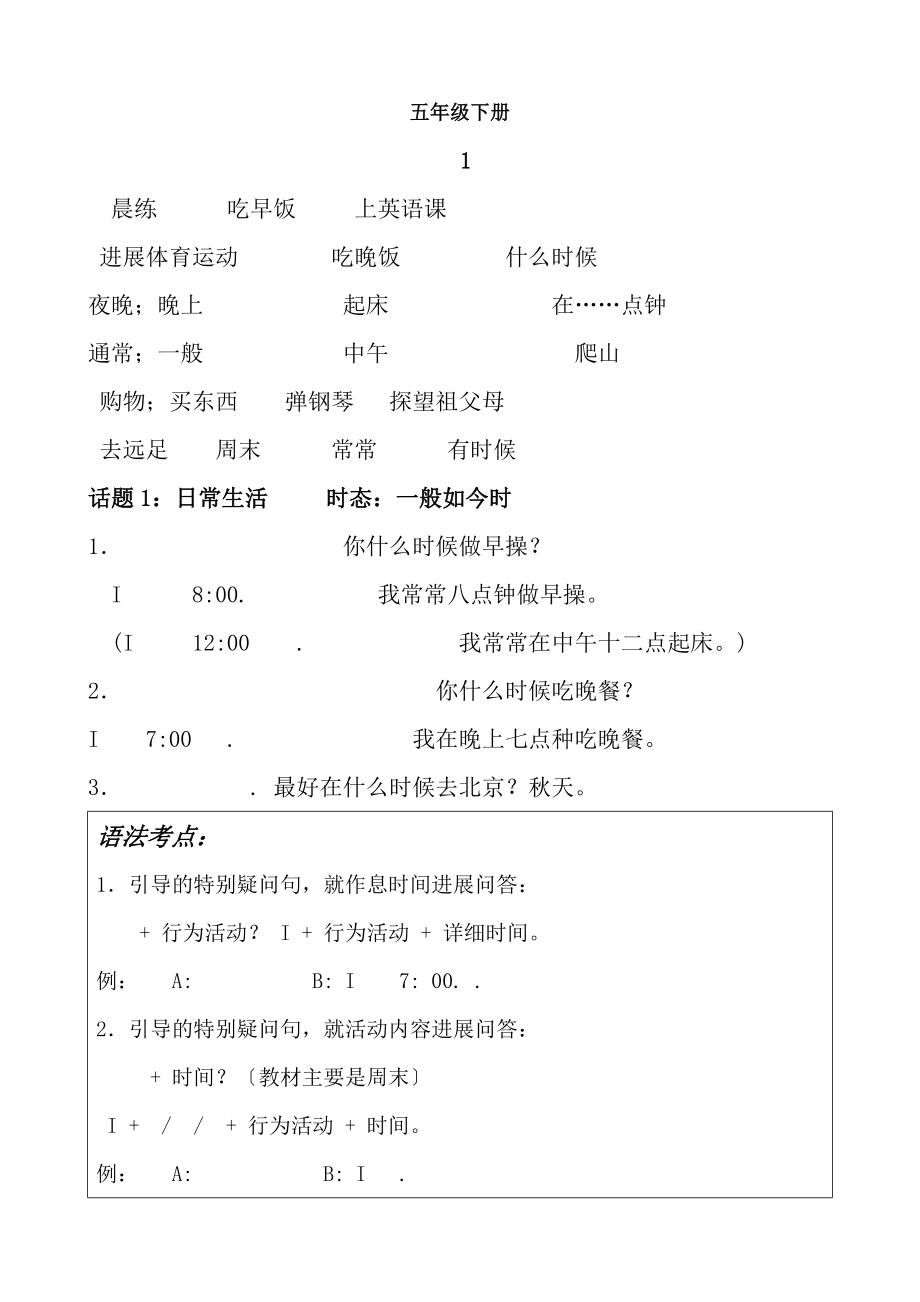 PEP五年级英语下册总复习资料.docx_第1页