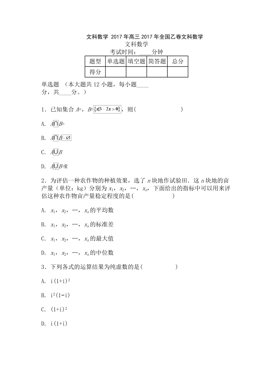 高考真题文科数学全国I卷.docx_第1页