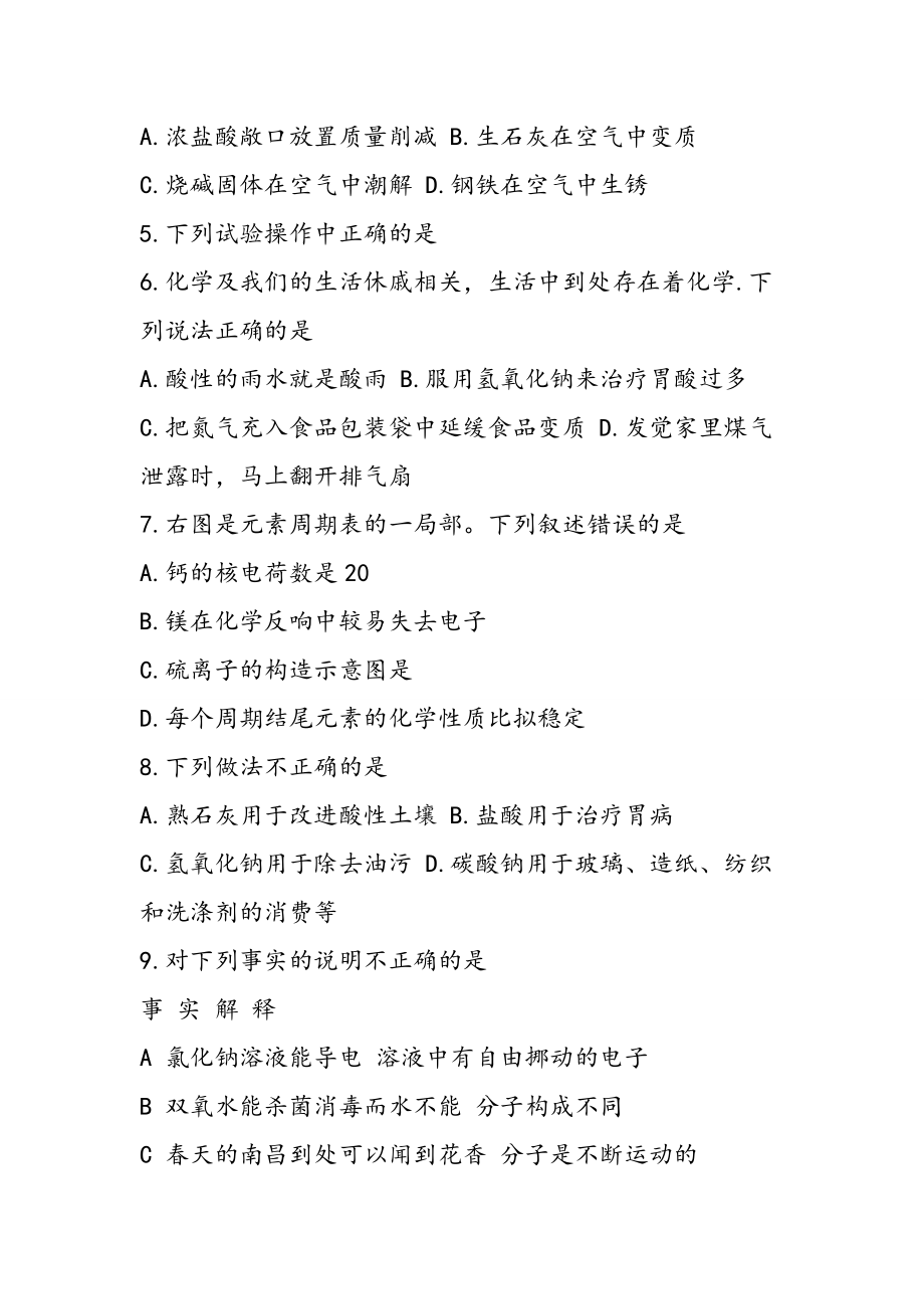 中考化学模拟试题含复习资料参考练习.docx_第2页