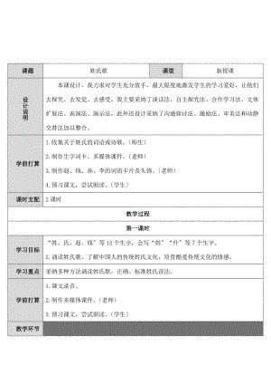 编教材一年级下册语文《姓氏歌》教案.docx