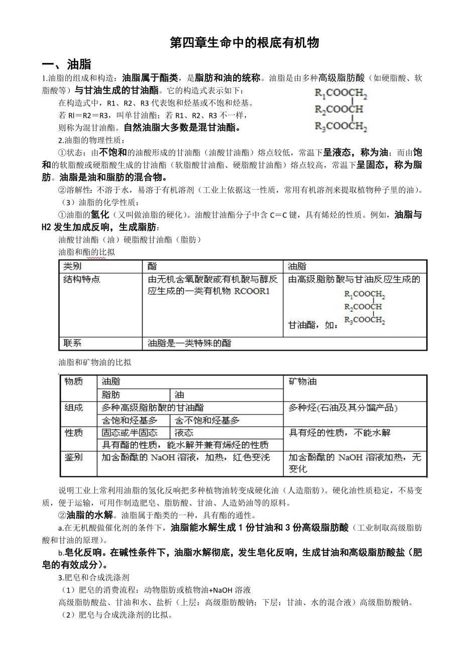 第四章生命中的基础有机化学物质知识点总结？？.docx_第1页