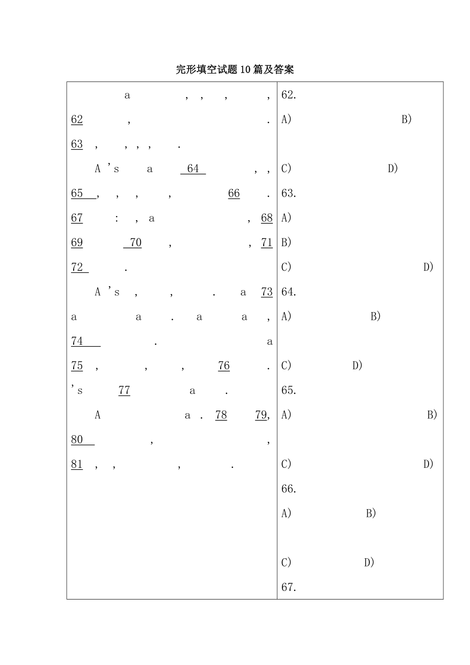 大学英语六级完形填空试题10篇与答案.docx_第1页