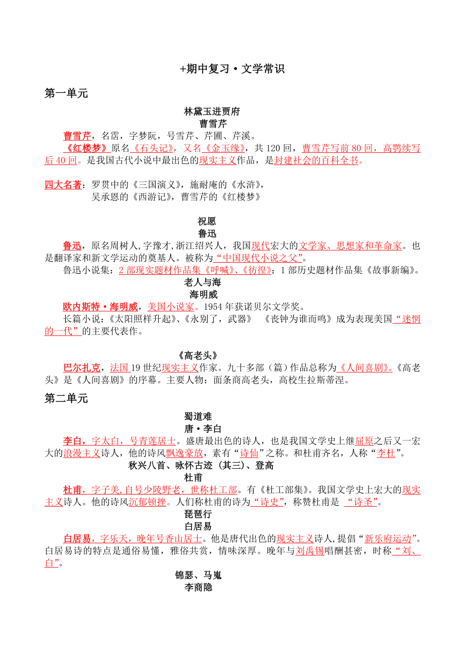 高中语文必修三文学常识复习资料.docx_第1页