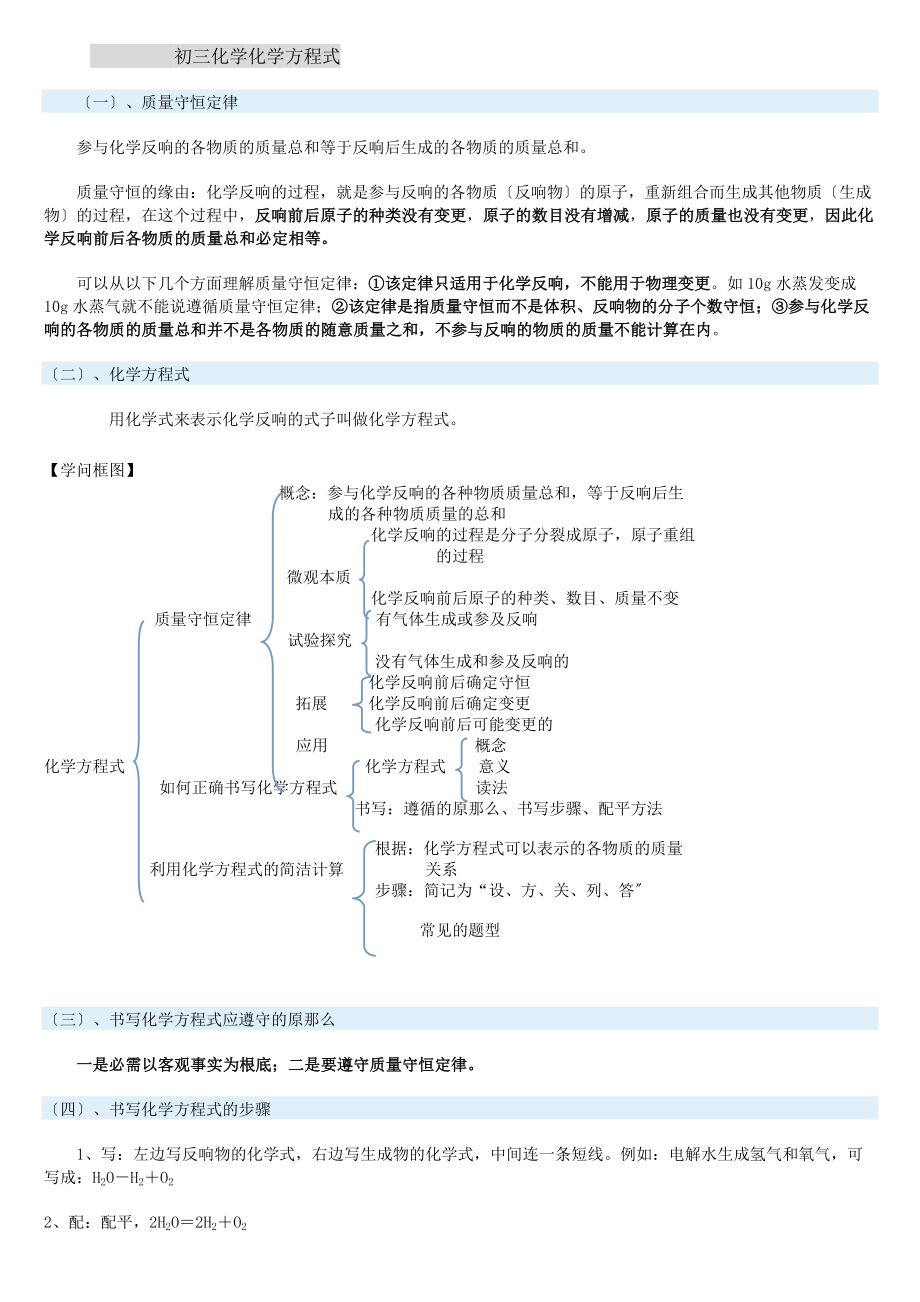 初三化学方程式知识点及习题.docx_第1页