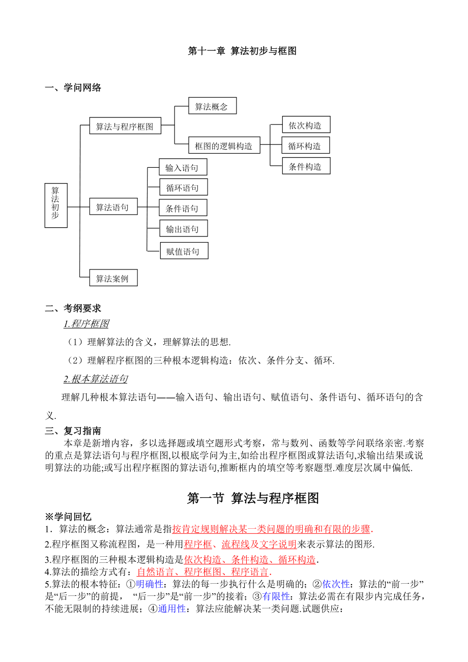 高一数学必修三算法初步知识总结高考真题讲练1.docx_第1页