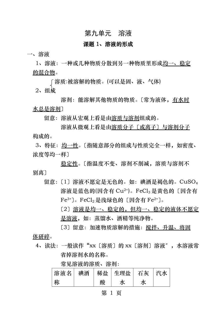 第九单元溶液知识点.docx_第1页