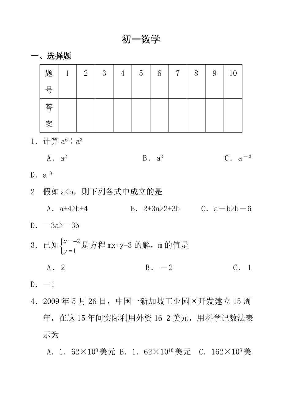 初一数学下册期末试卷有答案.docx_第1页