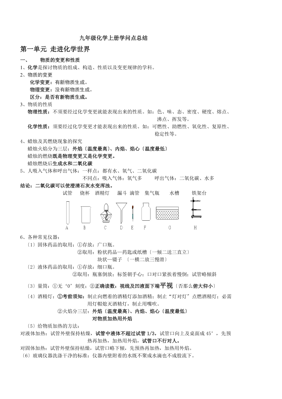 初三化学知识点总结集合.docx_第1页