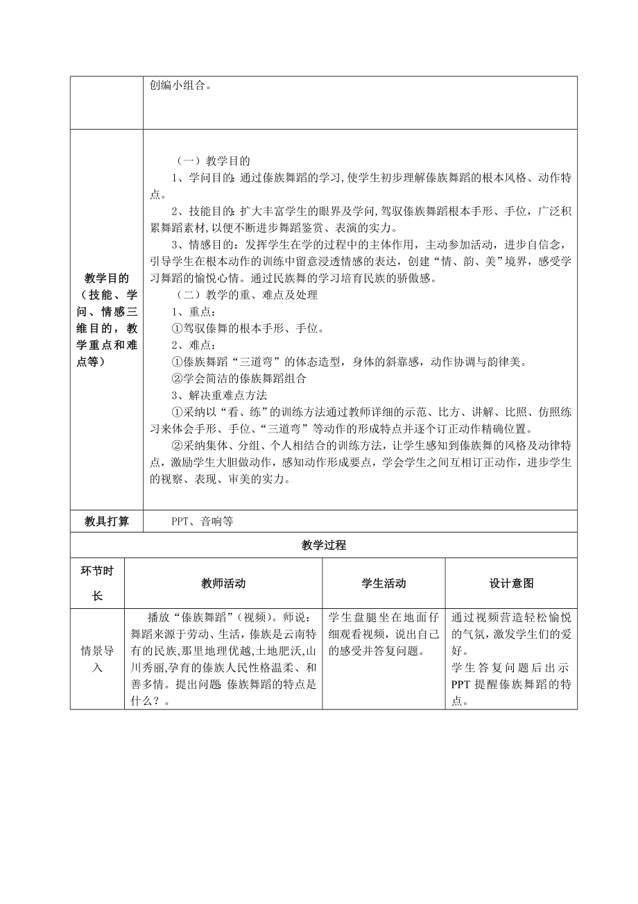 傣族舞蹈教案表格11.docx_第2页