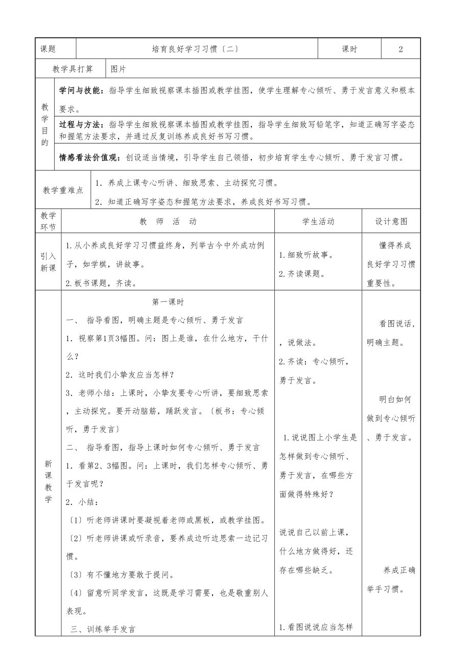 苏教版小学语文一年级下册表格式教案.docx_第1页