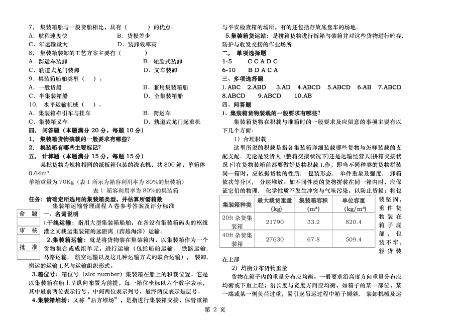 集装箱运输管理实务期末考试试卷-含答案.docx_第2页