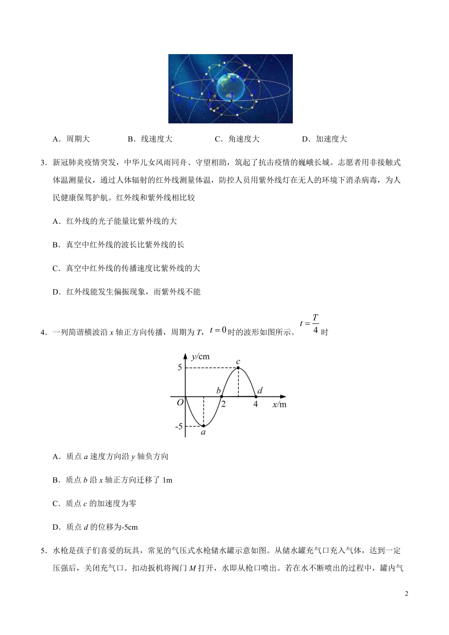 2020年天津卷物理高考模拟试题（含答案）【打印版】.pdf_第2页