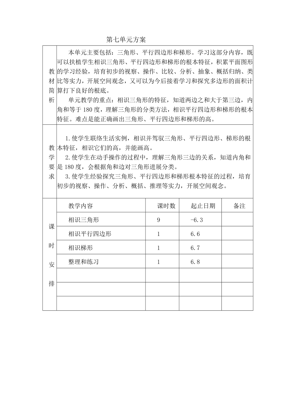 苏教版四年级数学下册第七单元教案.docx_第1页