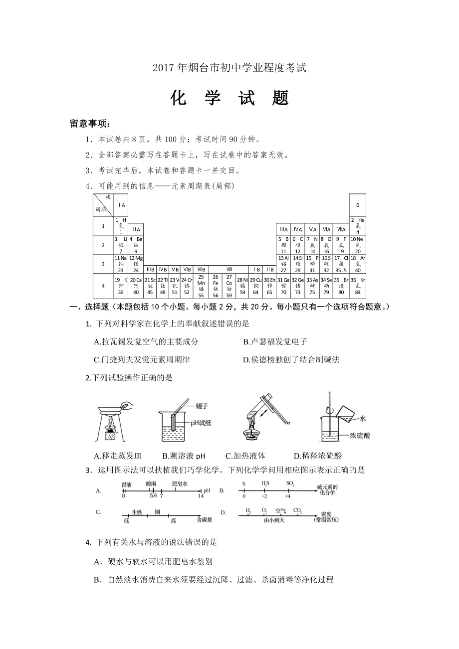 烟台中考化学试题及复习资料电子稿.docx_第1页