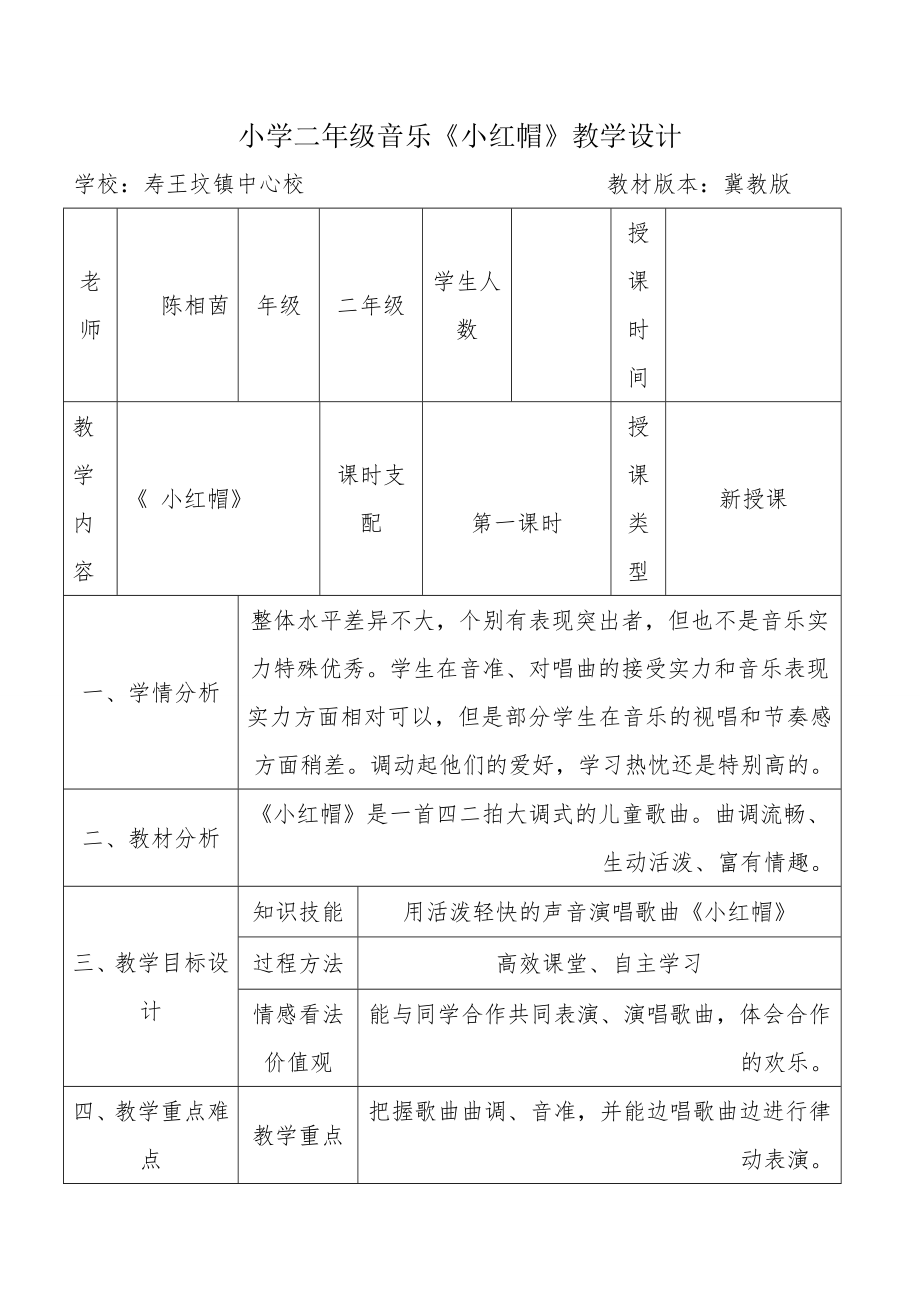 小学音乐课小红帽教学设计说课稿反思剖析.docx_第1页