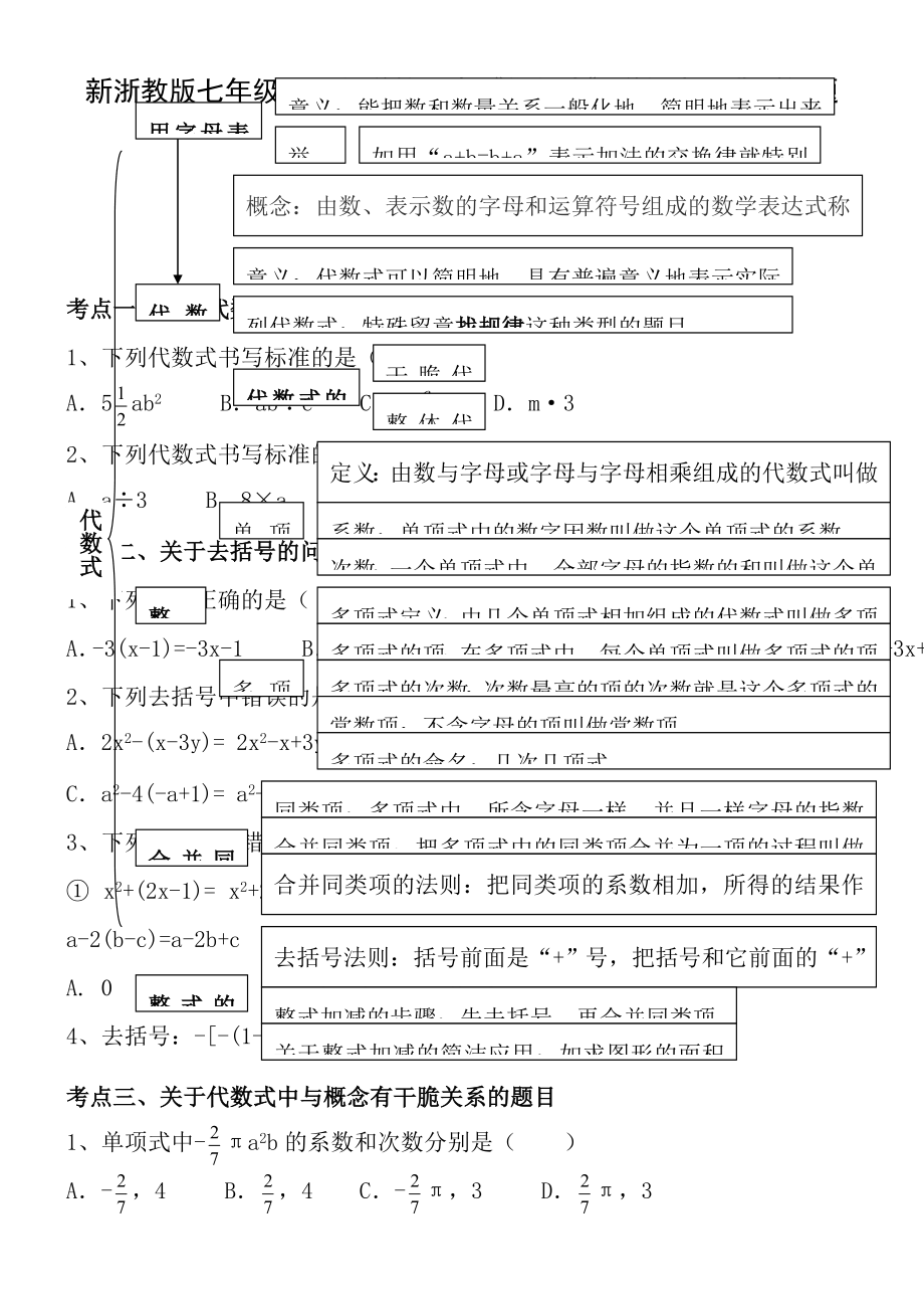 新浙教版七年级上册数学第四章代数式知识点及典型例题.docx_第1页