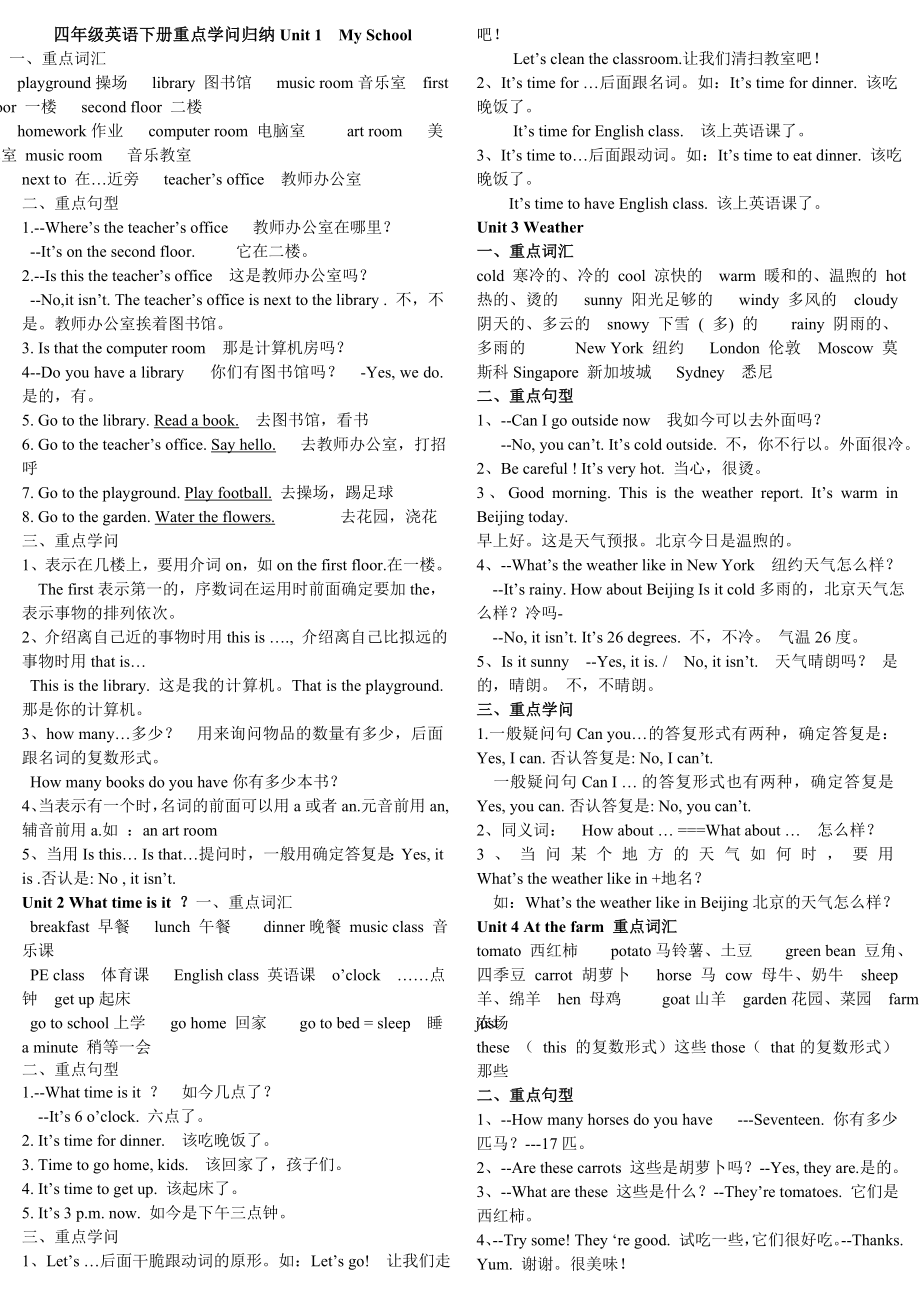 四年级英语下册重点知识归纳整理1.docx_第1页