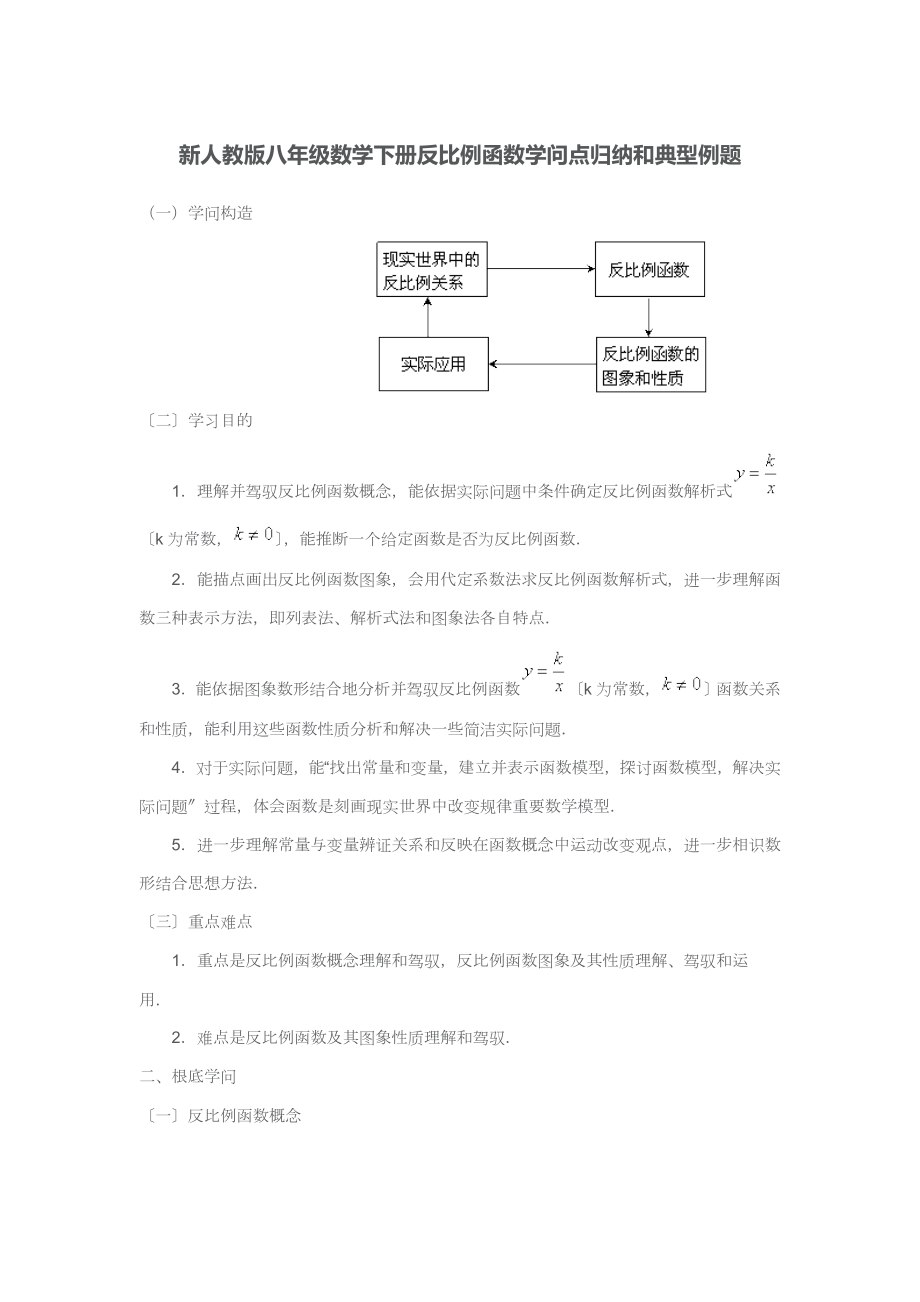 新人教版八年级数学下册反比例函数知识点归纳和典型例题.docx_第1页