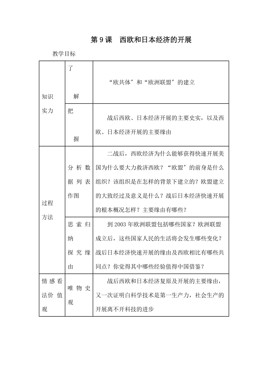 西欧和日本经济的发展》教案.docx_第1页