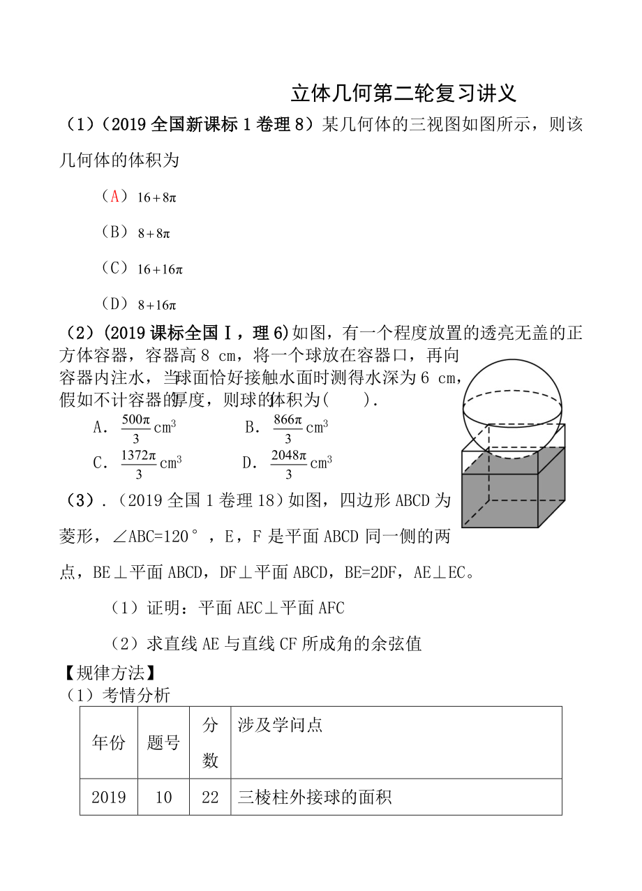 立体几何高三第二轮专题复习资料教师版.docx_第1页