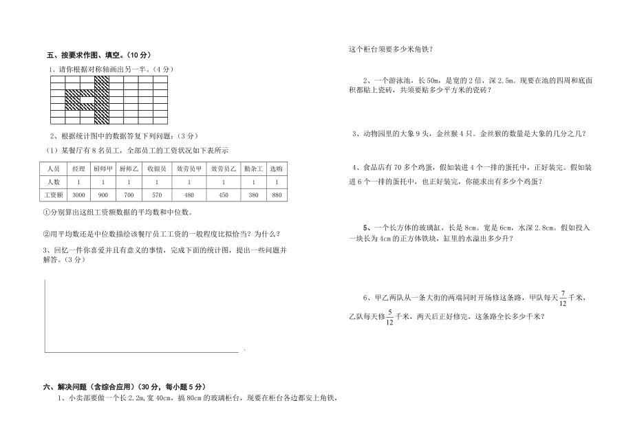 全区小学数学学业水平测试参评试卷人教版五年级下册试卷附试卷命题意图参考答案及评分标准1.docx_第2页