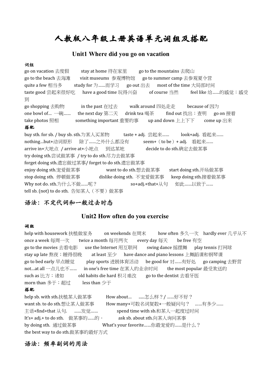 新版英语人教版八年级上册各单元知识点1.docx_第1页