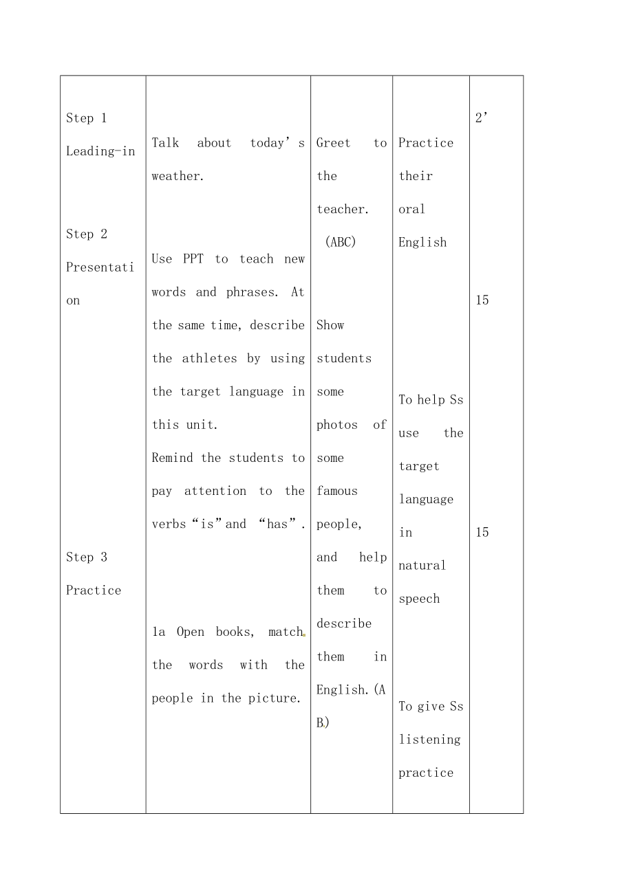 七年级英语下册Unit9WhatdoeshelooklikeSectionA1a2c教案人教新目标版.docx_第2页