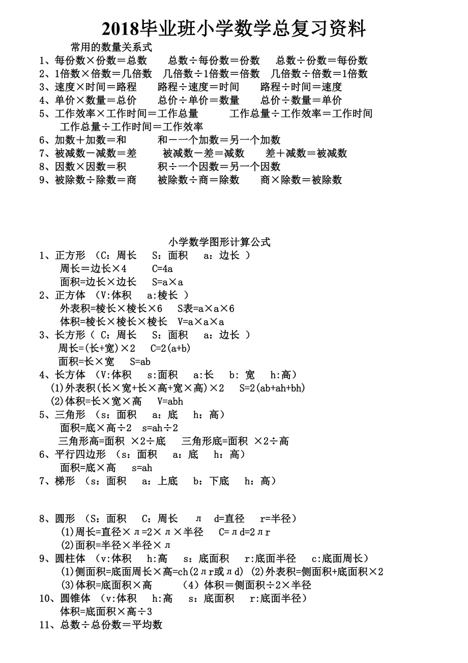 小学六年级数学总复习资料一1.docx_第1页