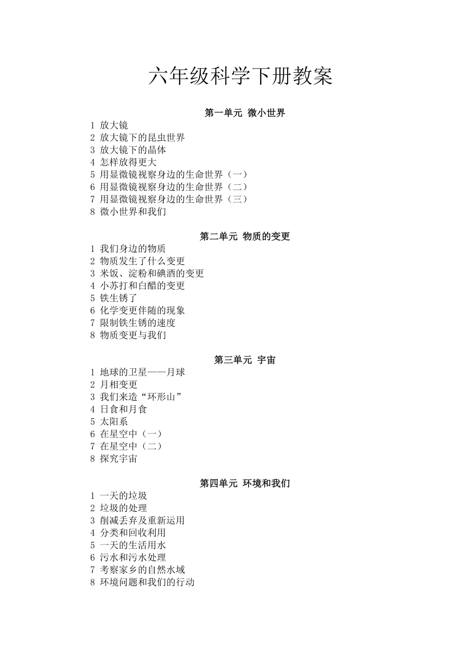 教科版小学六年级科学下册 教案.docx_第1页