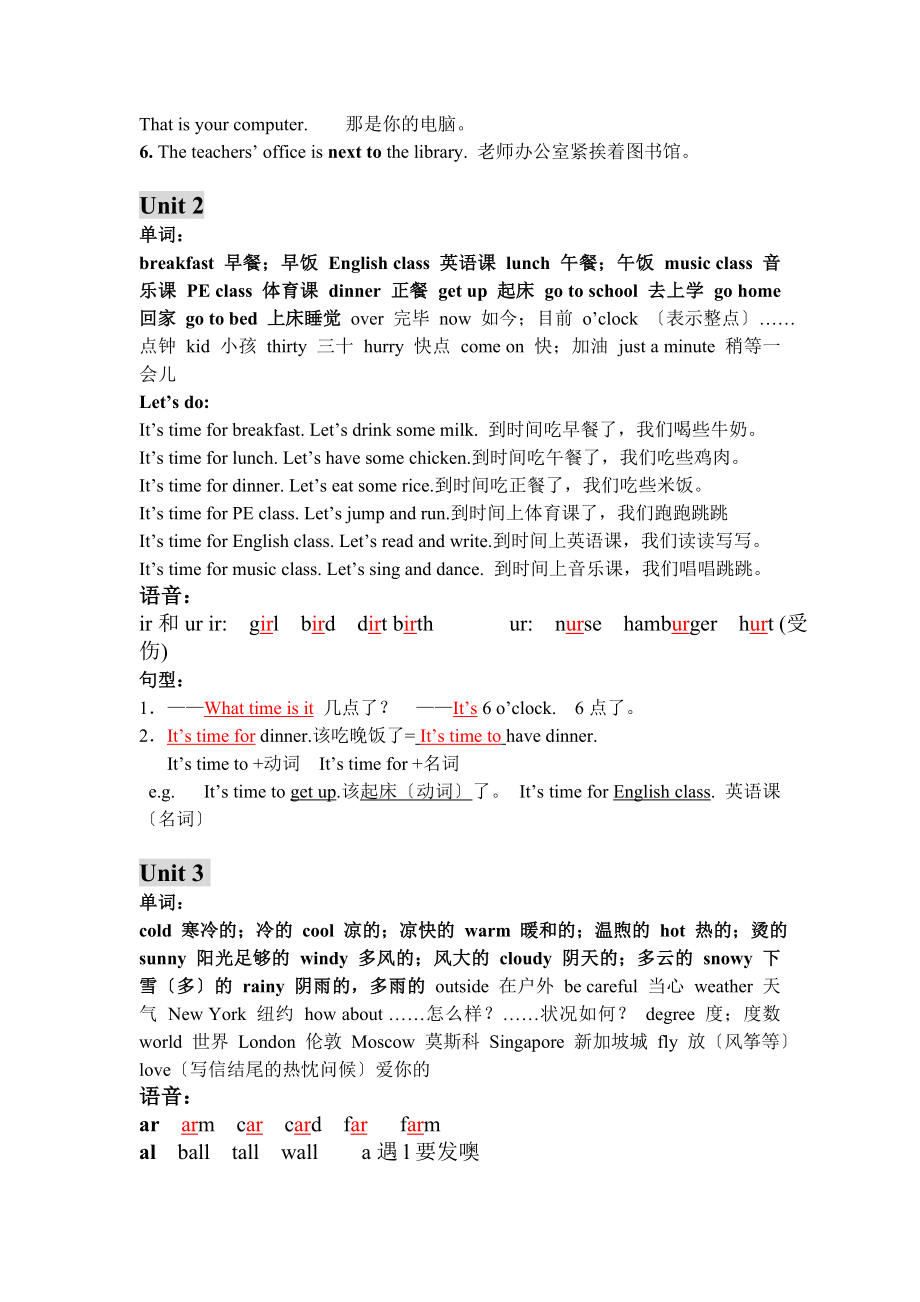 新版PEP四年级下册英语复习知识点整理1.docx_第2页