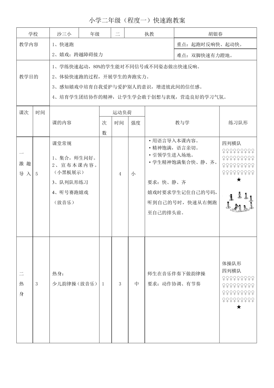 小学二年级水平一快速跑教案.docx_第1页