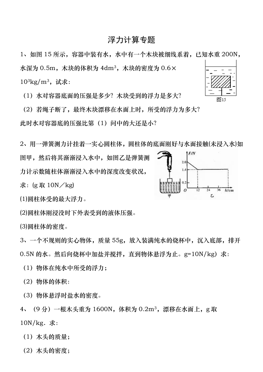 八年级物理浮力计算题含复习资料辅导班专用.docx_第1页