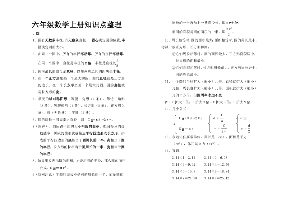 新北师大版小学数学六年级上册知识点整理与归纳.doc_第1页