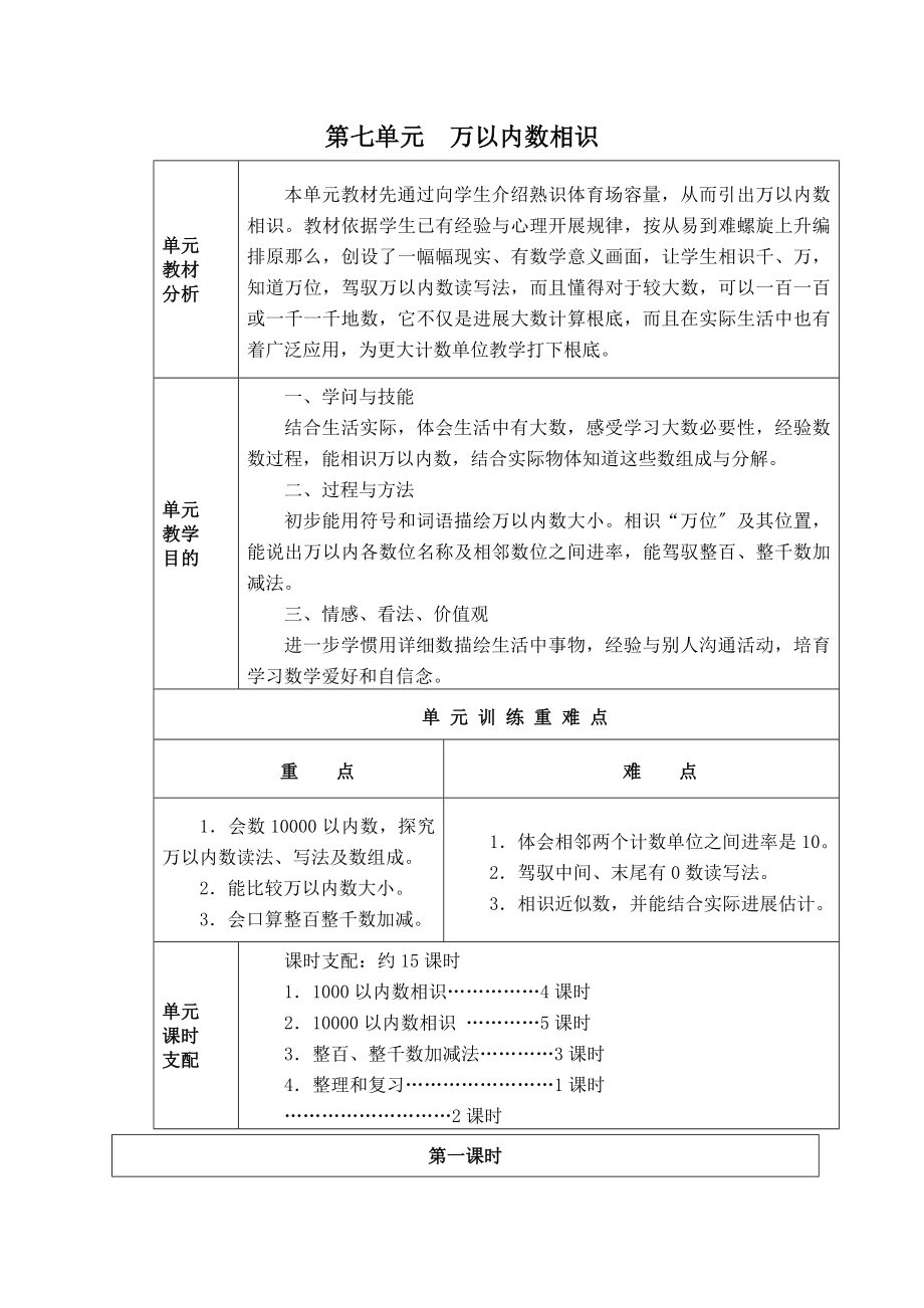 新人教版二年级数学下册第七单元万以内数的认识教案.docx_第1页