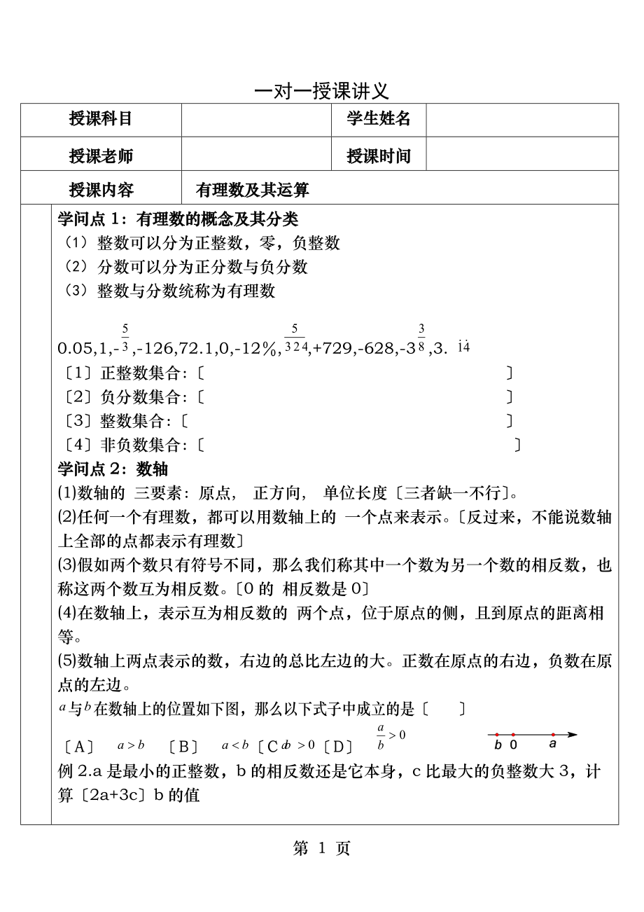 有理数及其运算知识点及练习.docx_第1页