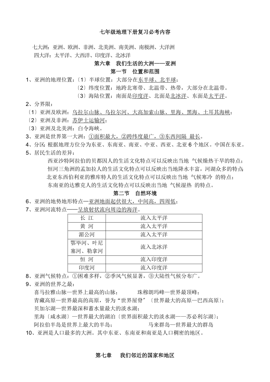 七年级地理下册知识点归纳.docx_第1页