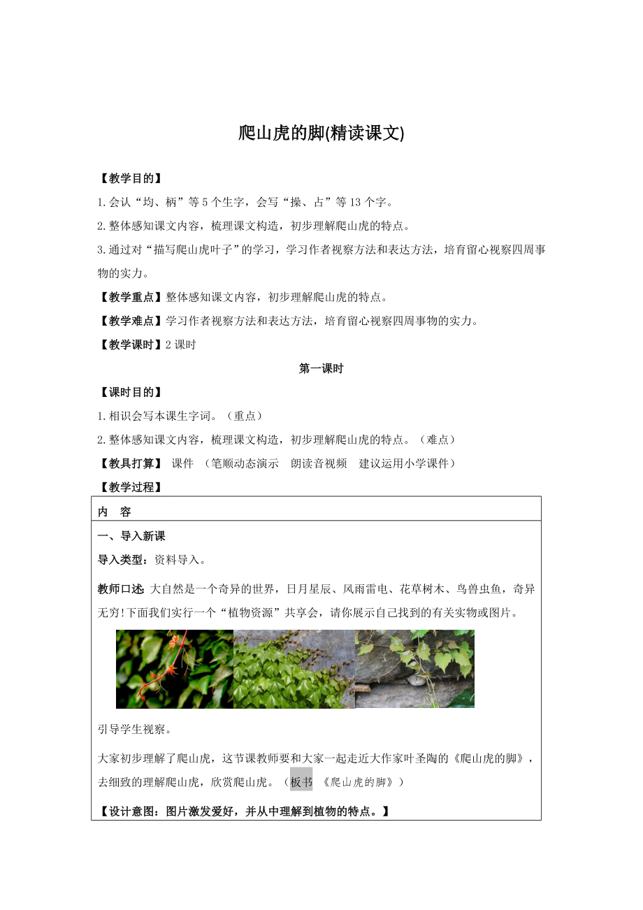 爬山虎的脚课程教案.docx_第1页