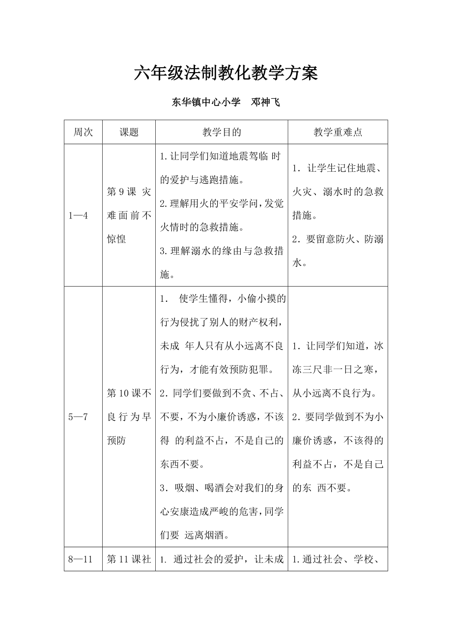 六年级法制教育教学计划及教案.docx_第1页