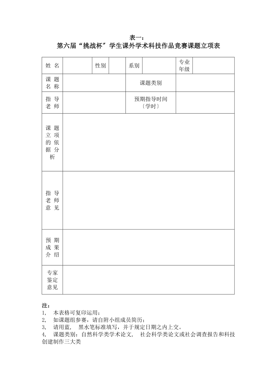 挑战杯学生课外学术科技作品竞赛课题立项表.docx_第1页