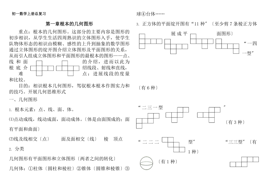 青岛版七年级数学上册重点难点目标知识点归纳.docx_第1页