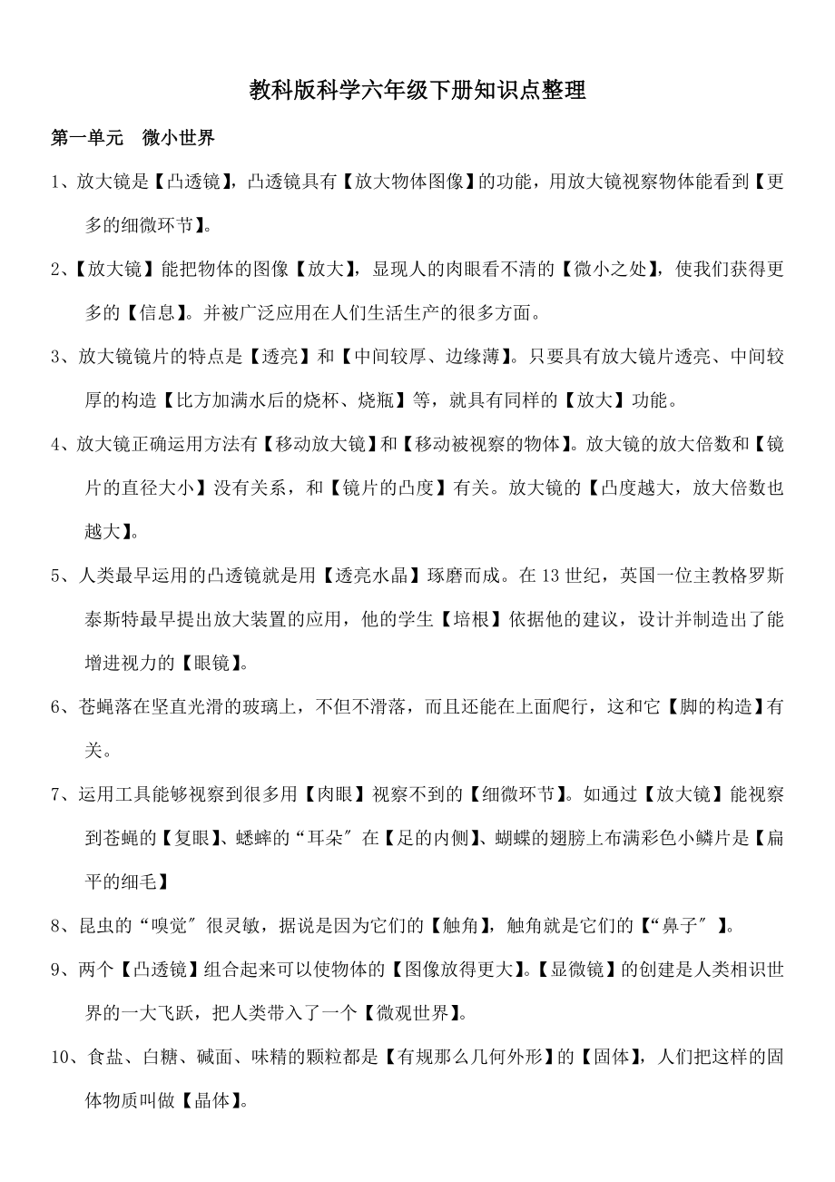 科版科学六年级下册重点知识点整理.docx_第1页