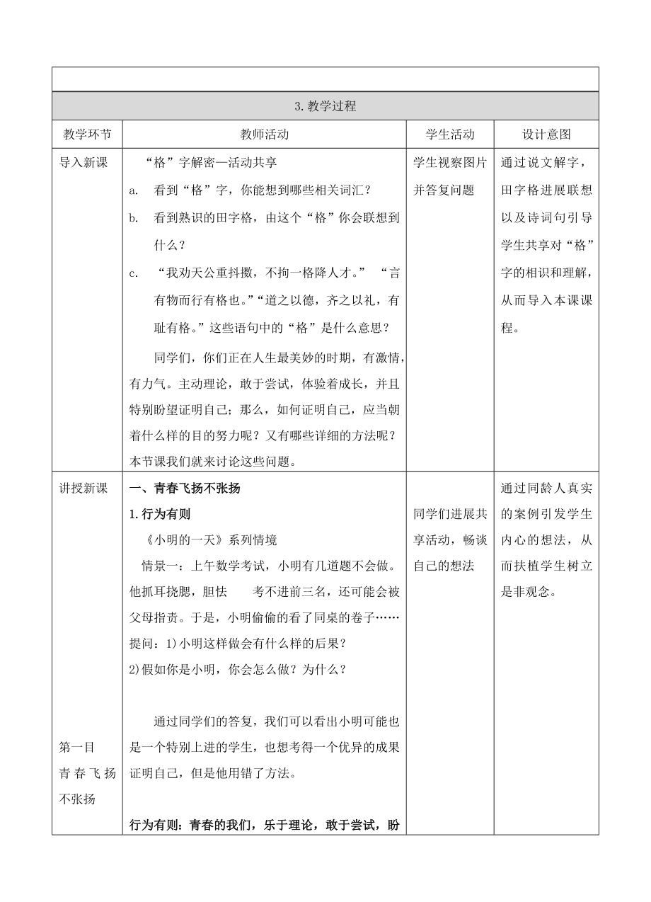 七年级道德与法治下册第一单元青春时光第三课青春的证明第2框青春有格教案新人教版.docx_第2页