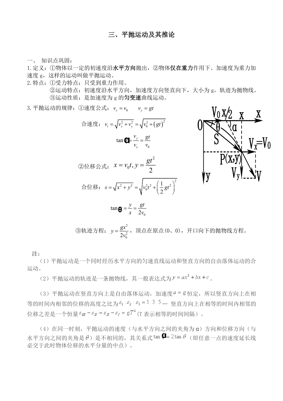 平抛运动知识点总结及解题方法归类总结.doc_第1页