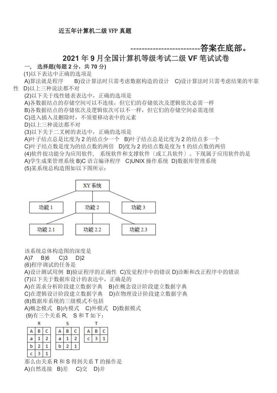 计算机二级VFP真题及答案.docx_第1页