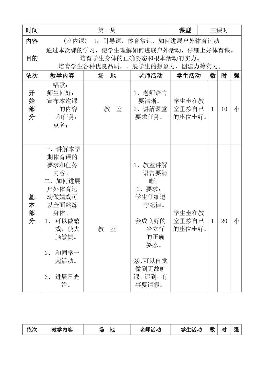 小学四年级下册体育教案全册.docx_第1页